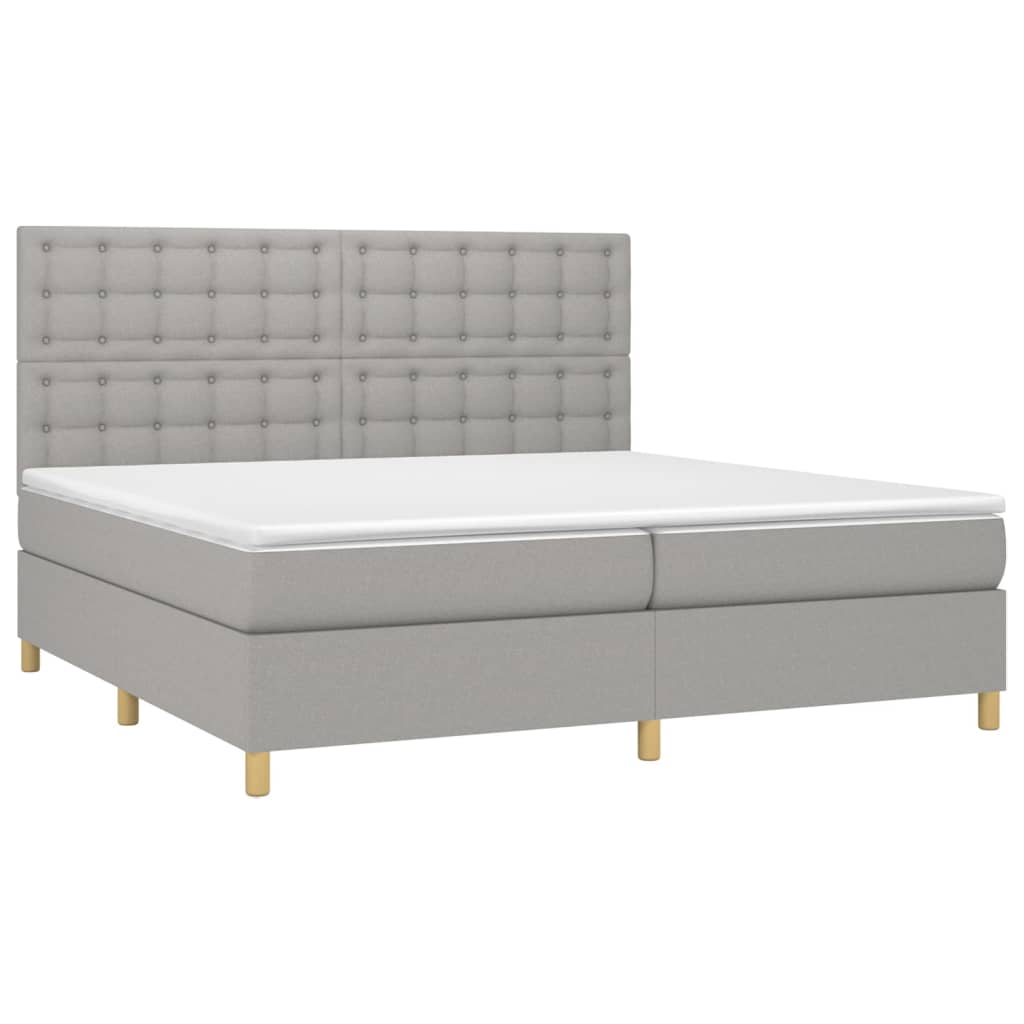 Box spring bed with mattress light grey 200x200 cm fabric