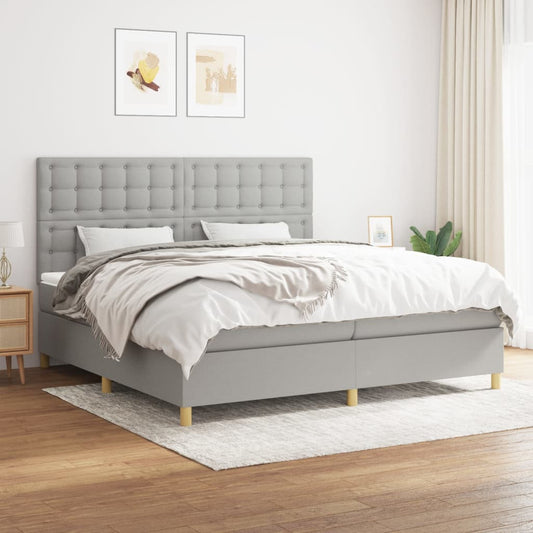 Box spring bed with mattress light grey 200x200 cm fabric