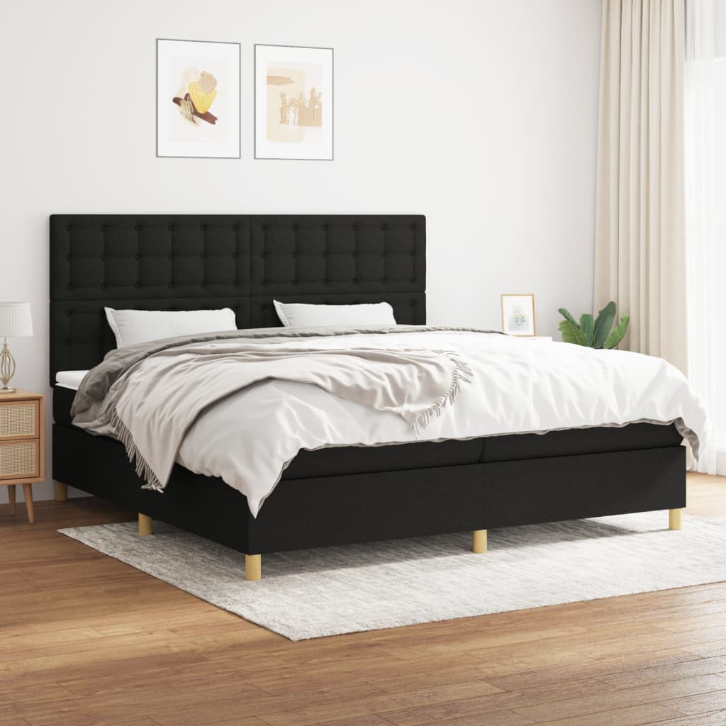 Box spring bed with mattress black 200x200 cm fabric