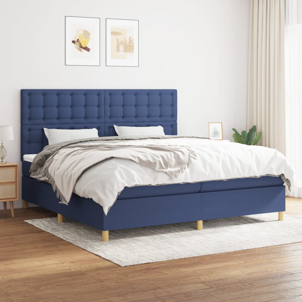 Box spring bed with mattress blue 200x200 cm fabric