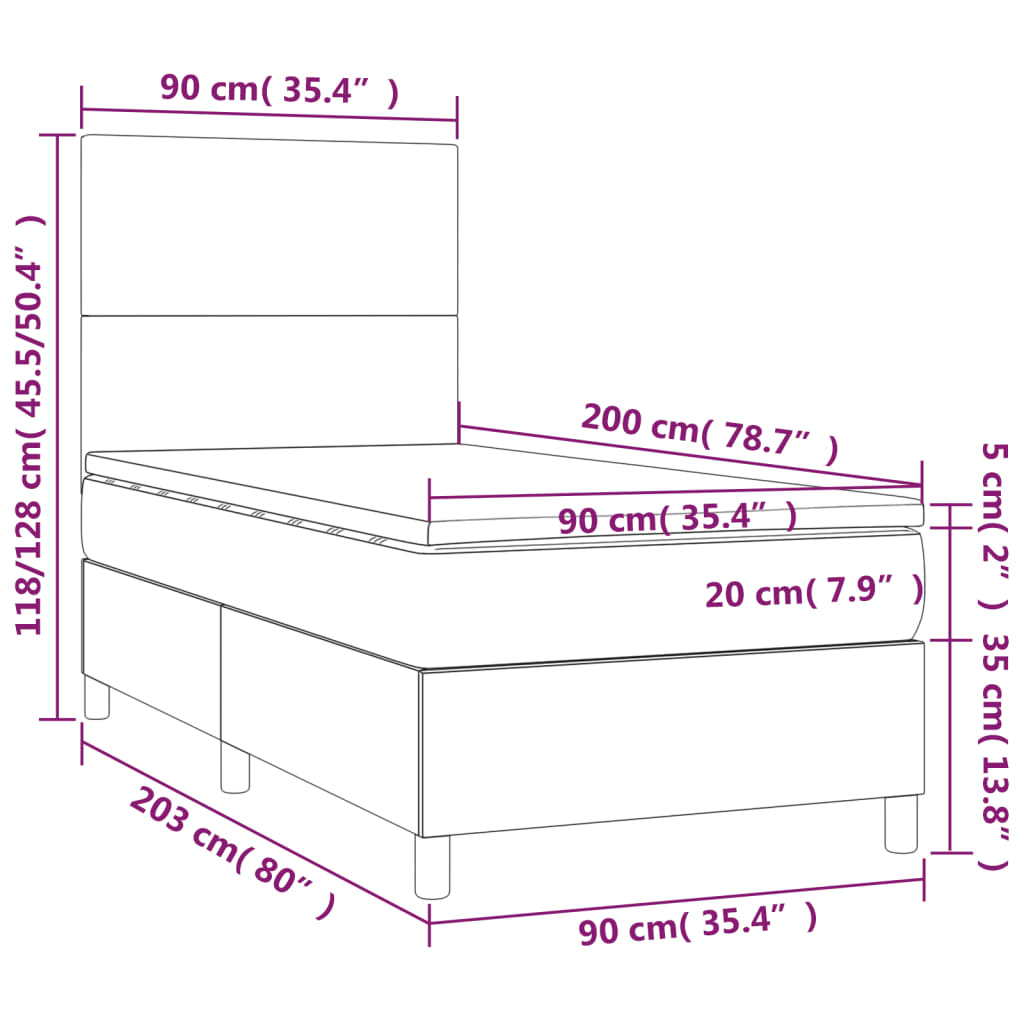 Boxspringbett mit Matratze Cappuccino-Braun 90x200cm Kunstleder