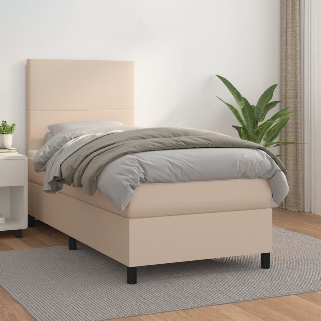 Boxspringbett mit Matratze Cappuccino-Braun 90x200cm Kunstleder