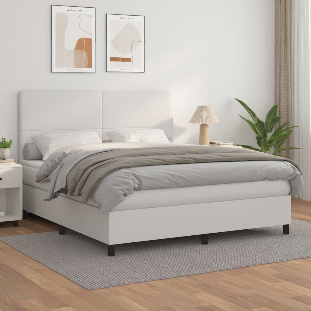 Box spring bed with mattress white 160x200 cm artificial leather