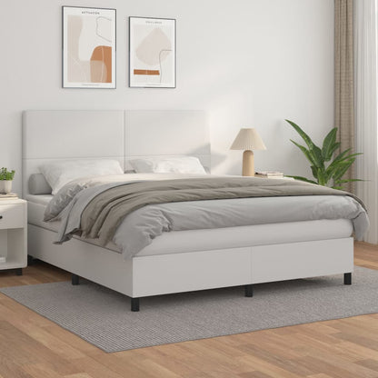 Box spring bed with mattress white 160x200 cm artificial leather