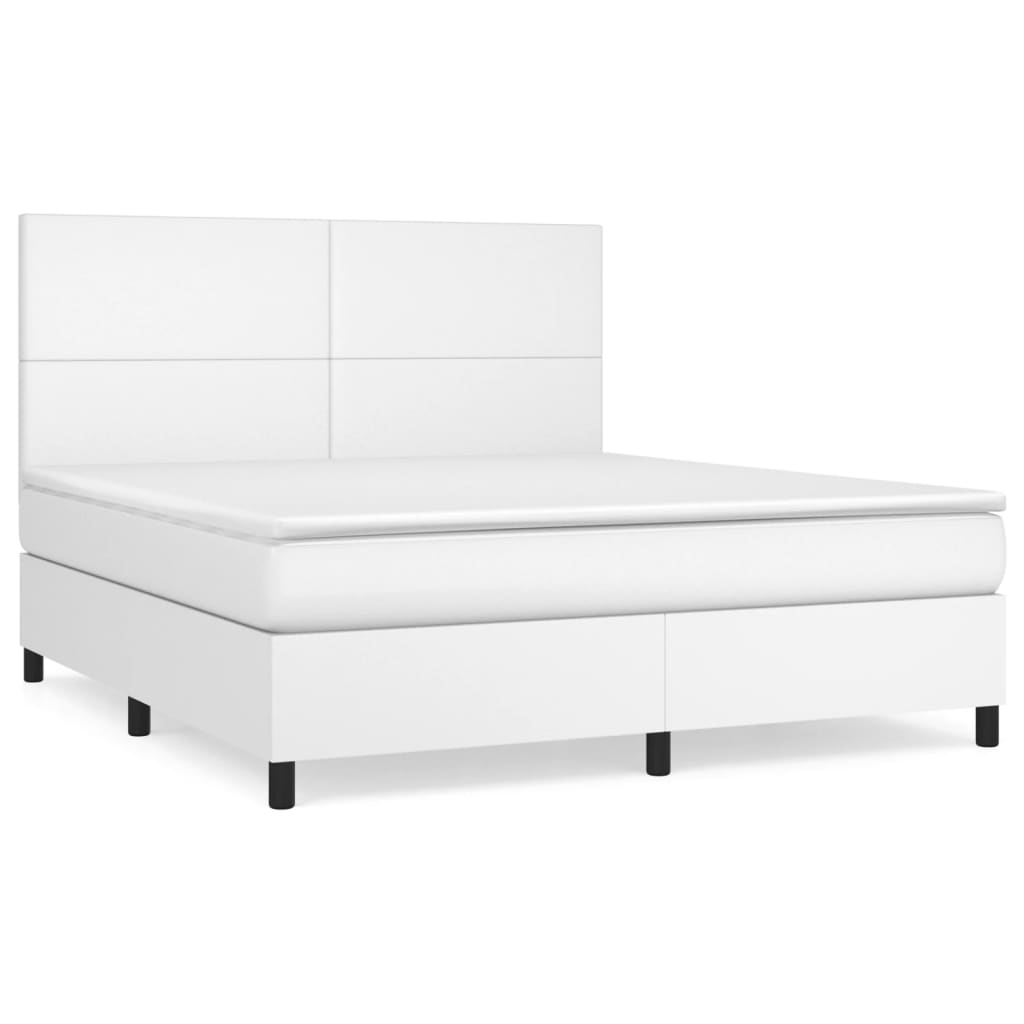 Boxspringbett mit Matratze Weiß 180x200 cm Kunstleder