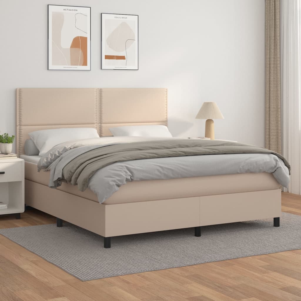 Box spring bed mattress cappuccino brown 160x200 cm artificial leather