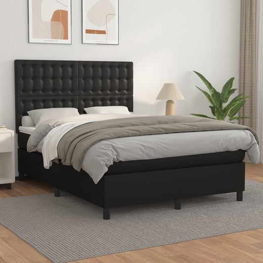 Boxspringbett mit Matratze Schwarz 140x200 cm Kunstleder