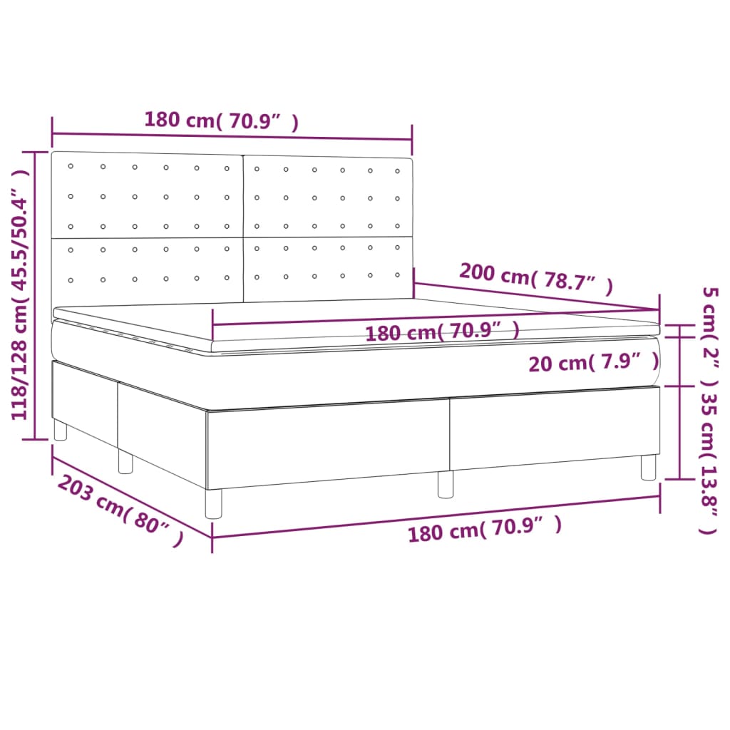 Boxspringbett mit Matratze Grau 180x200 cm Kunstleder