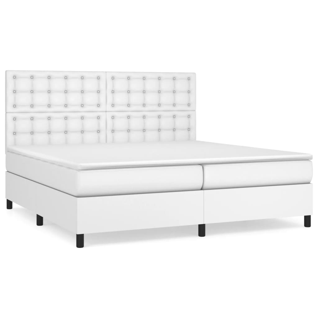 Box spring bed with mattress white 200x200 cm artificial leather