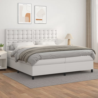 Box spring bed with mattress white 200x200 cm artificial leather