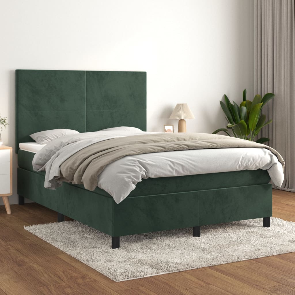 Box spring bed with mattress dark green 140x200 cm velvet