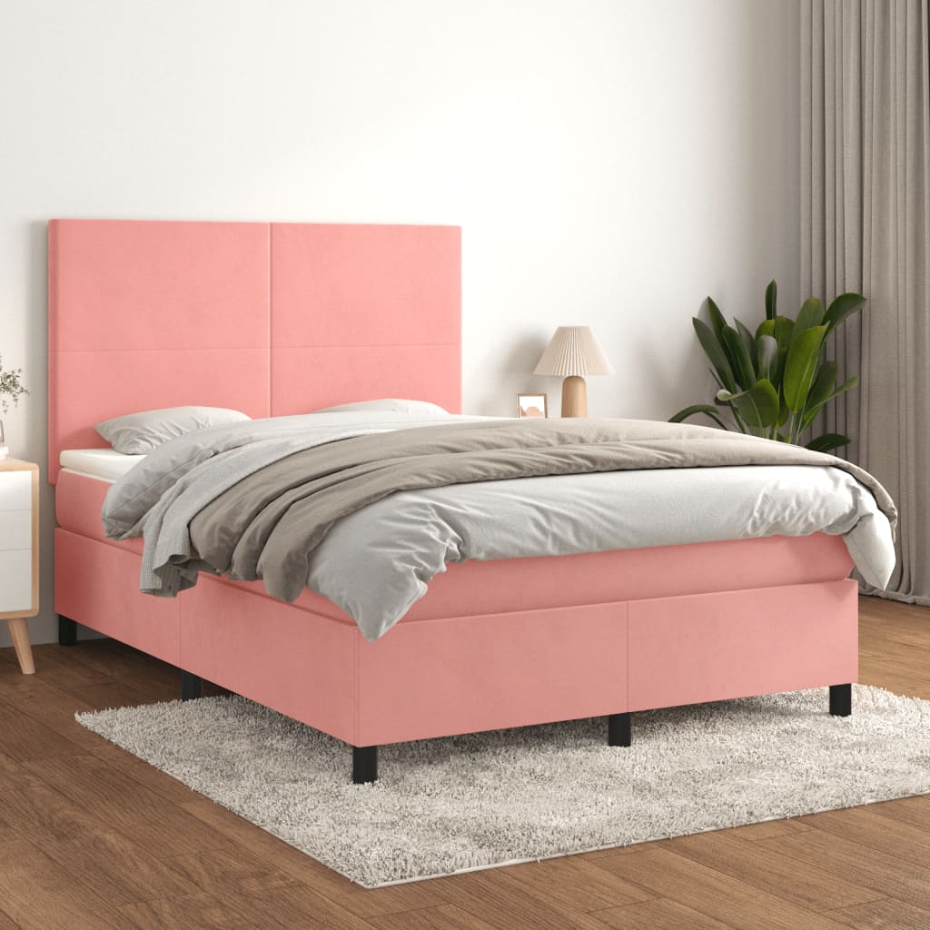 Boxspringbett mit Matratze Rosa 140x200 cm Samt