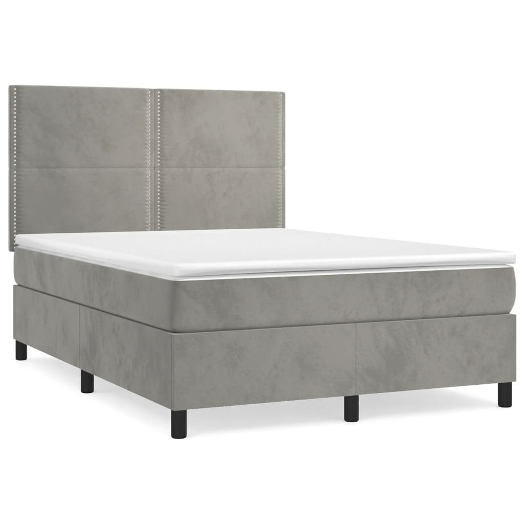 Box spring bed with mattress light grey 140x200 cm velvet