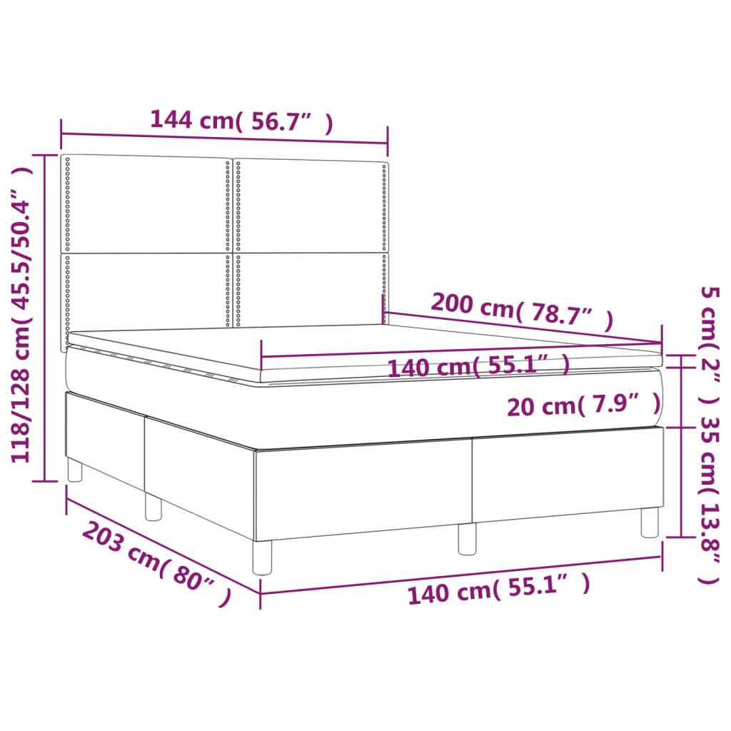 Box spring bed with mattress light grey 140x200 cm velvet