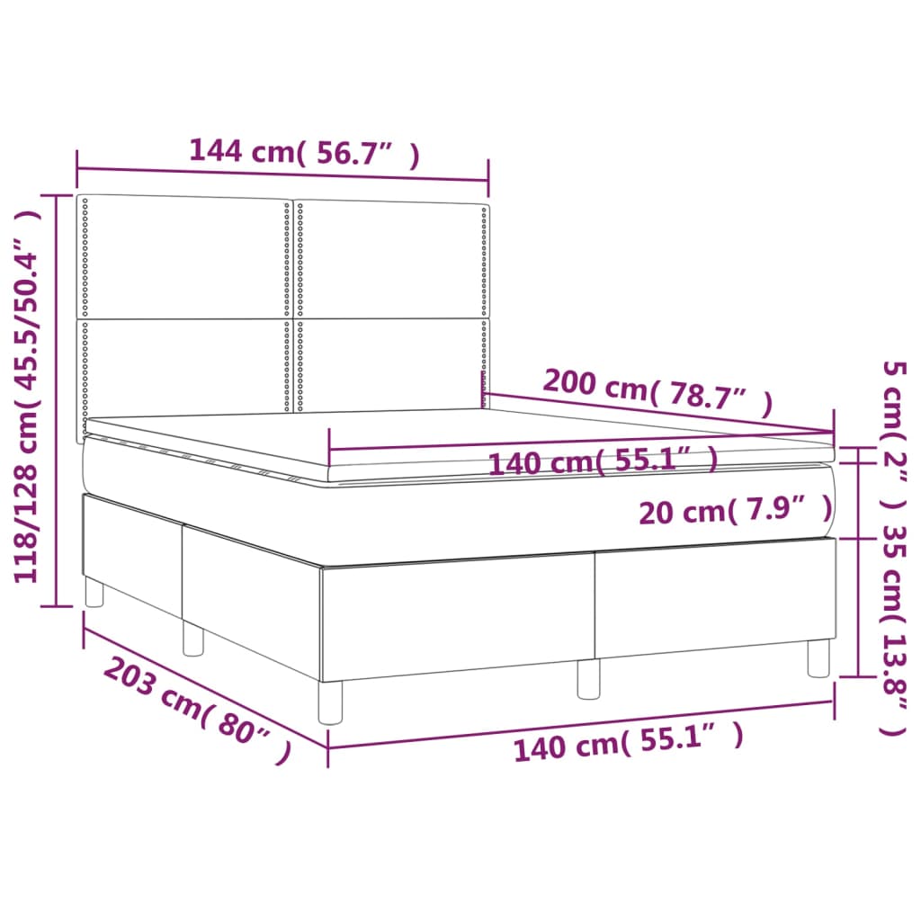 Box spring bed with mattress dark green 140x200 cm velvet