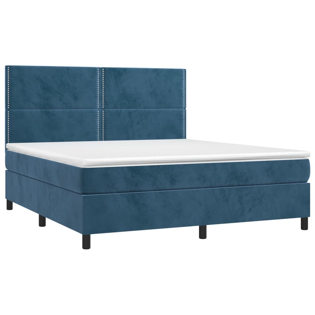 Box spring bed with mattress dark blue 160x200 cm velvet