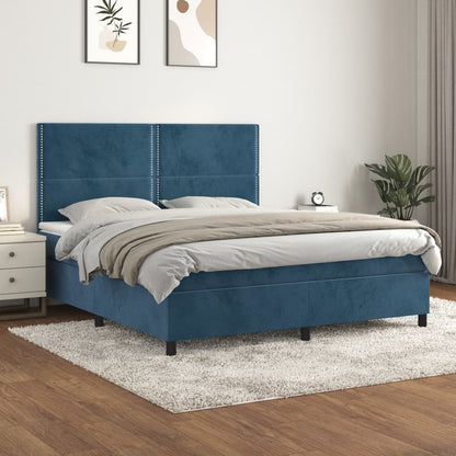 Box spring bed with mattress dark blue 160x200 cm velvet