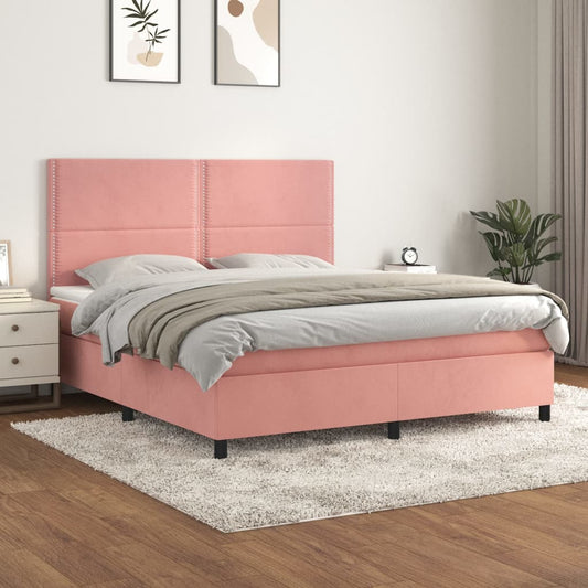 Box spring bed with mattress pink 160x200 cm velvet