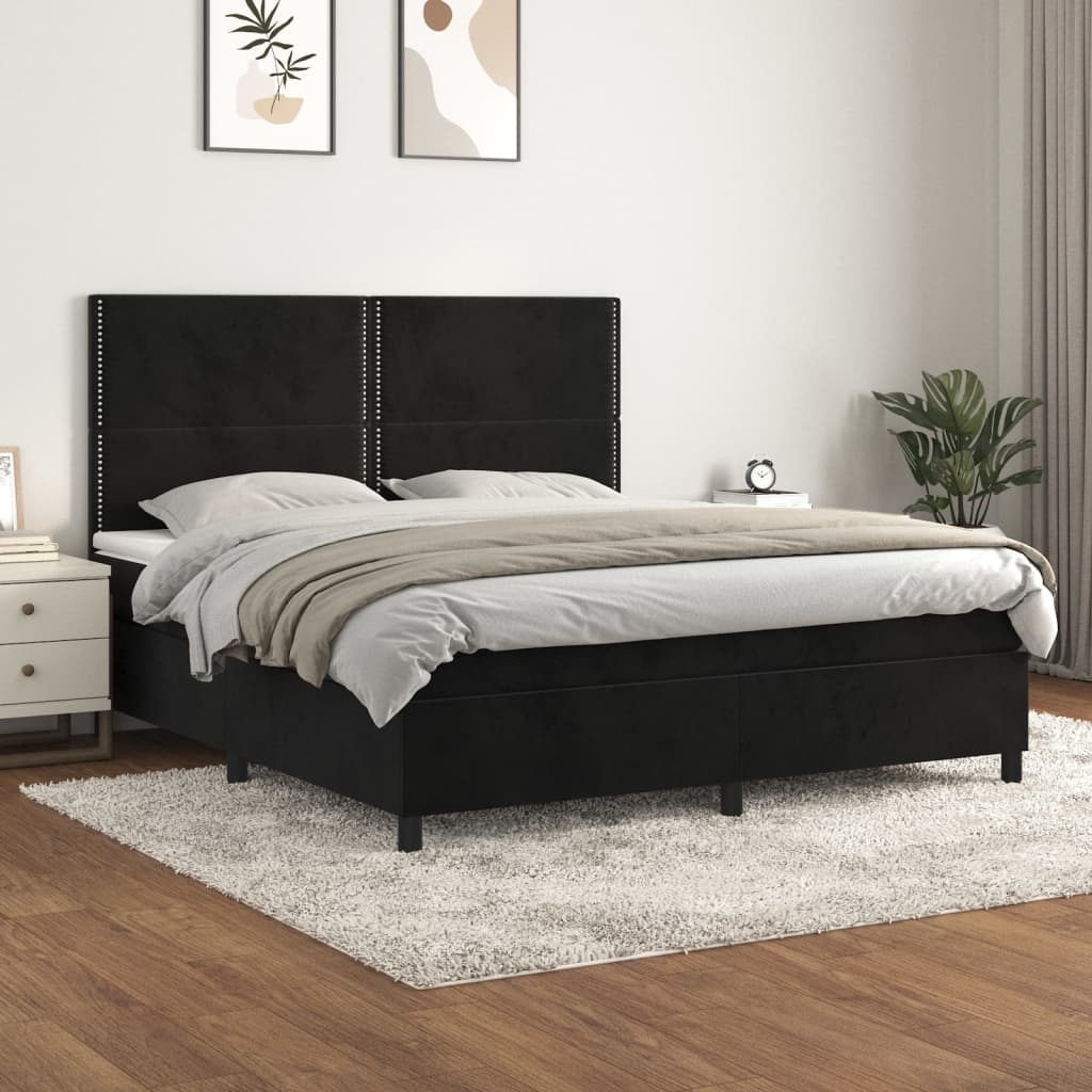 Boxspringbett mit Matratze Schwarz 180x200 cm Samt