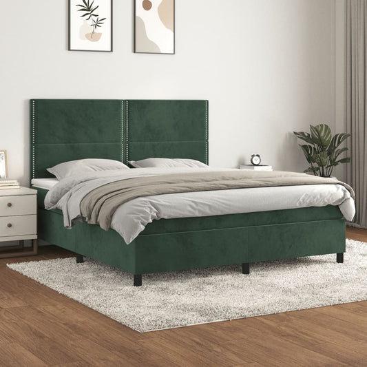 Boxspringbett mit Matratze Dunkelgrün 180x200 cm Samt