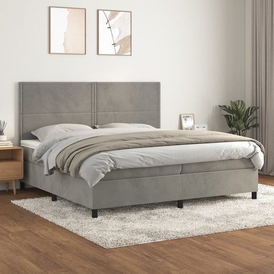 Box spring bed with mattress light grey 200x200 cm velvet