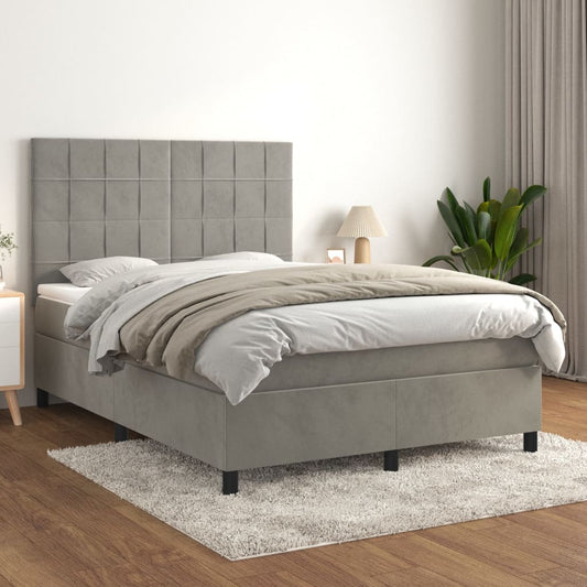 Box spring bed with mattress light grey 140x200 cm velvet