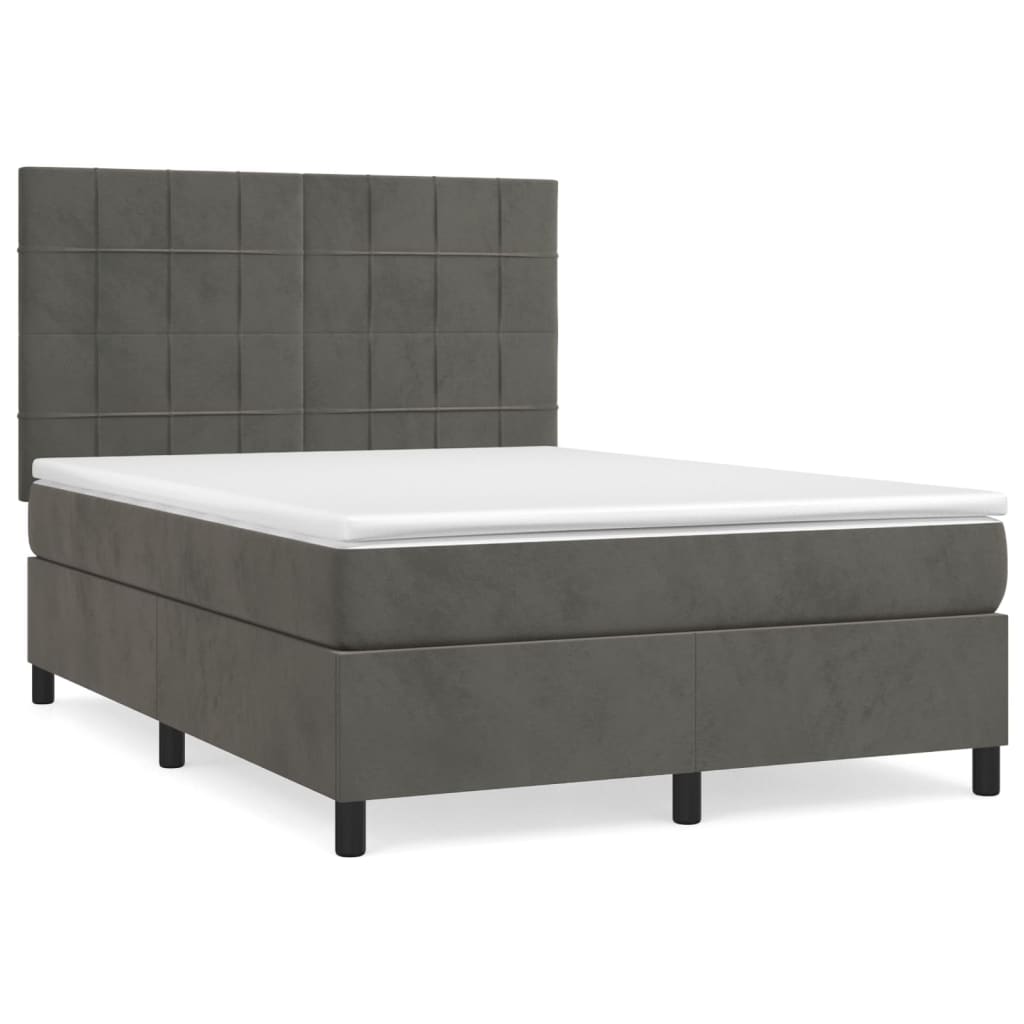 Boxspringbett mit Matratze Dunkelgrau 140x200 cm Samt