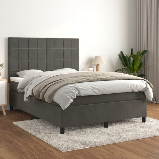 Box spring krevet s madracem tamno sivi 140x200 cm baršun