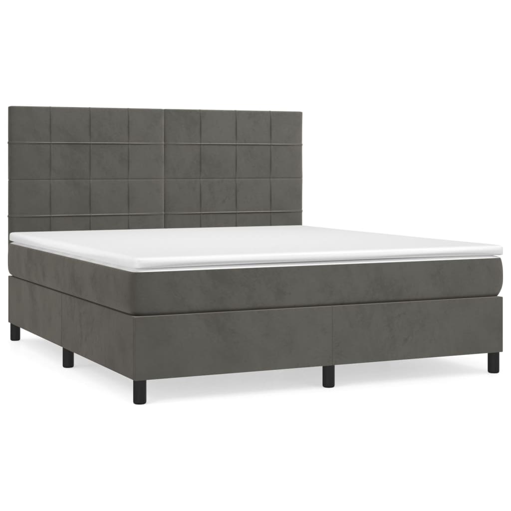 Box spring bed with mattress dark grey 160x200 cm velvet