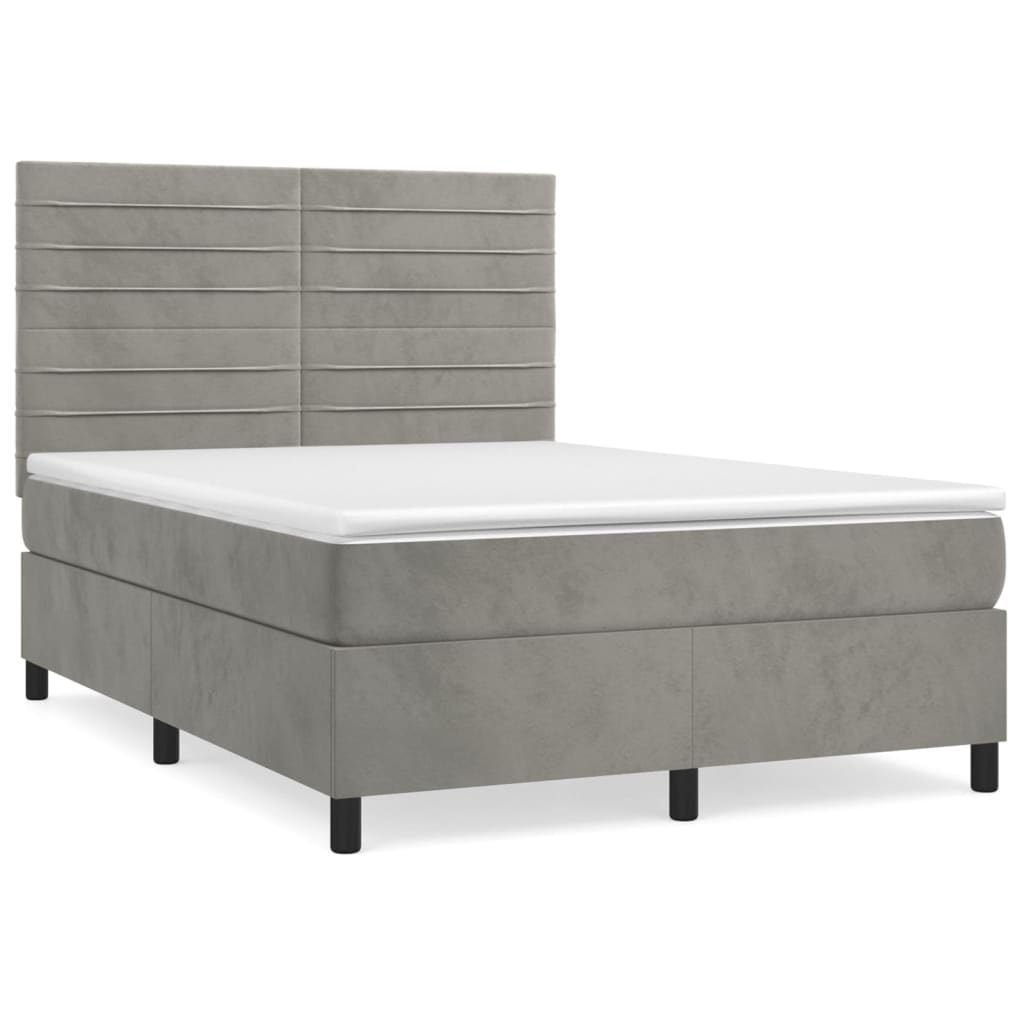 Boxspringbett mit Matratze Hellgrau 140x200 cm Samt