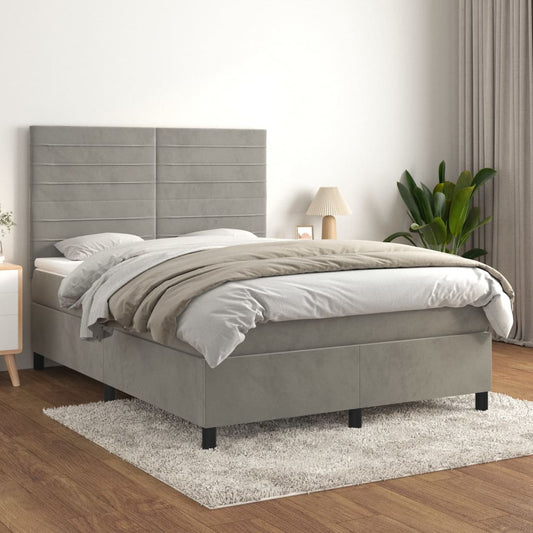 Boxspringbett mit Matratze Hellgrau 140x200 cm Samt