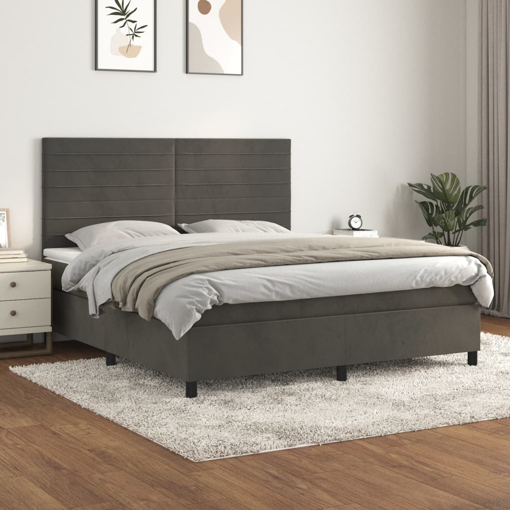 Box spring krevet s madracem tamno sivi 180x200 cm baršun