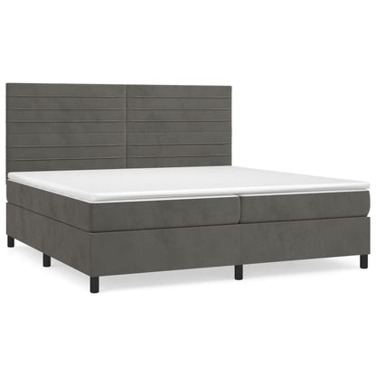 Box spring bed with mattress dark grey 200x200 cm velvet