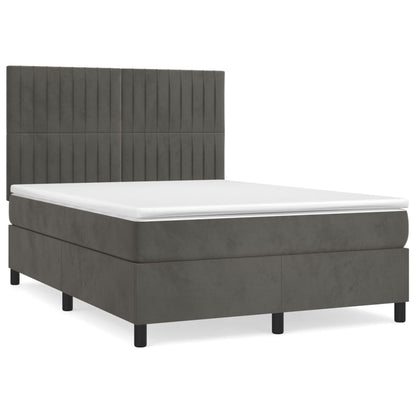 Box spring bed with mattress dark grey 140x200 cm velvet