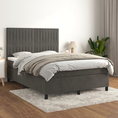 Box spring bed with mattress dark grey 140x200 cm velvet