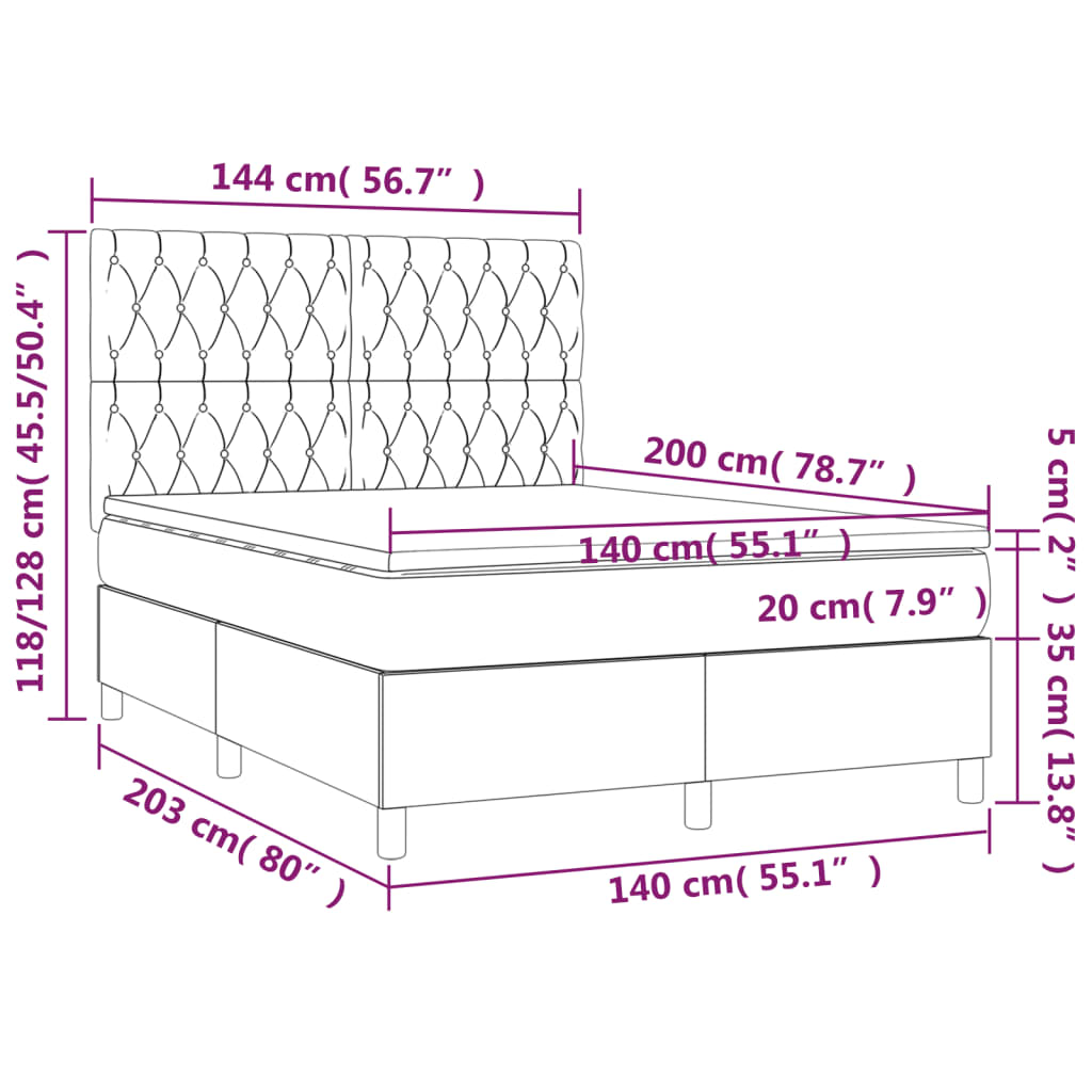 Boxspringbett mit Matratze Rosa 140x200 cm Samt