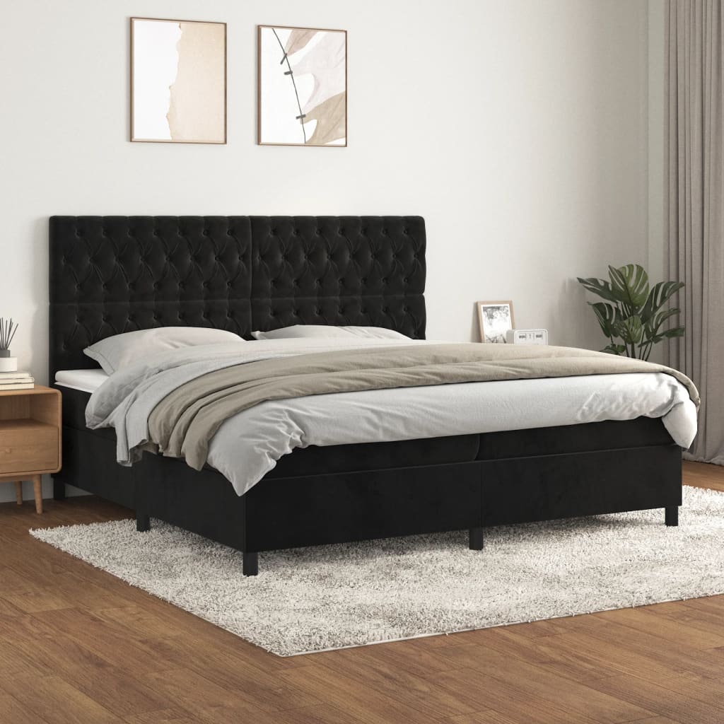 Boxspringbett mit Matratze Schwarz 200x200 cm Samt