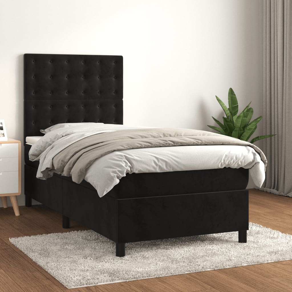 Boxspringbett mit Matratze Schwarz 90x200 cm Samt