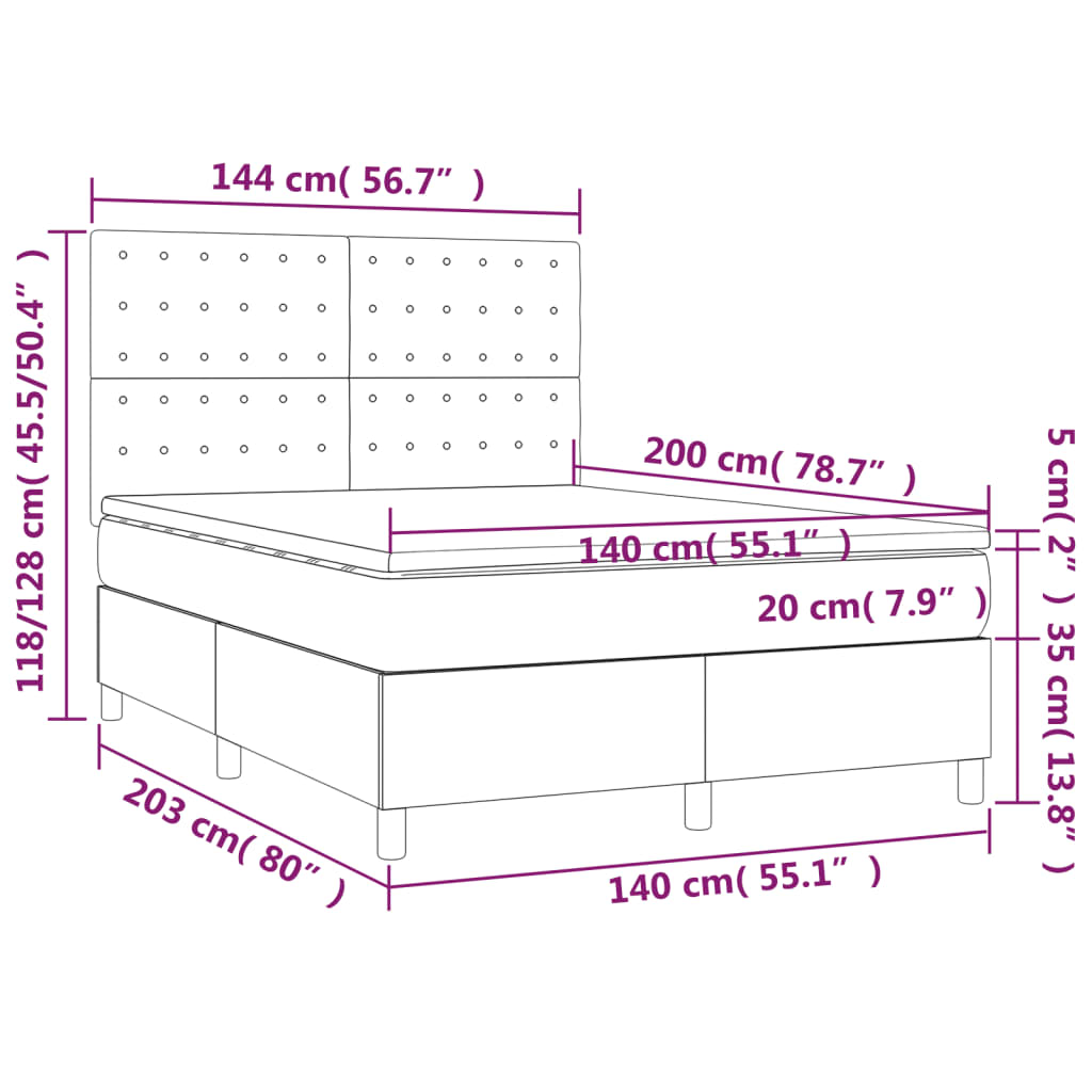 Boxspringbett mit Matratze Schwarz 140x200 cm Samt