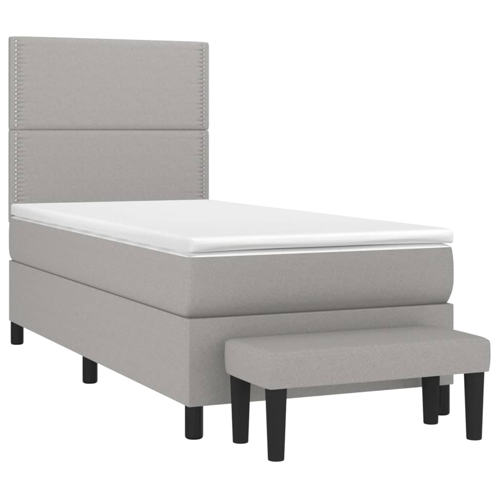 Boxspringbett mit Matratze Hellgrau 90x200 cm Stoff