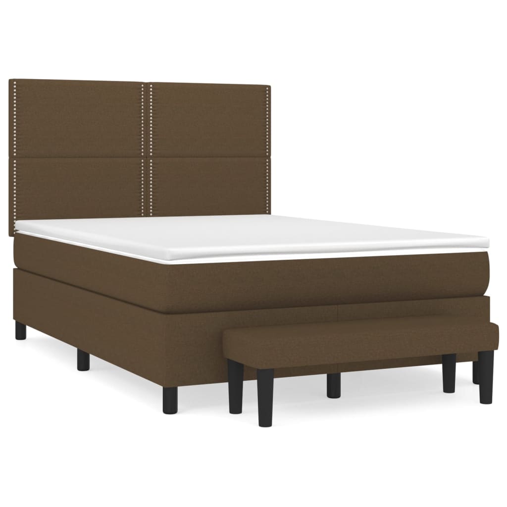 Box spring bed with mattress dark brown 140x200 cm fabric