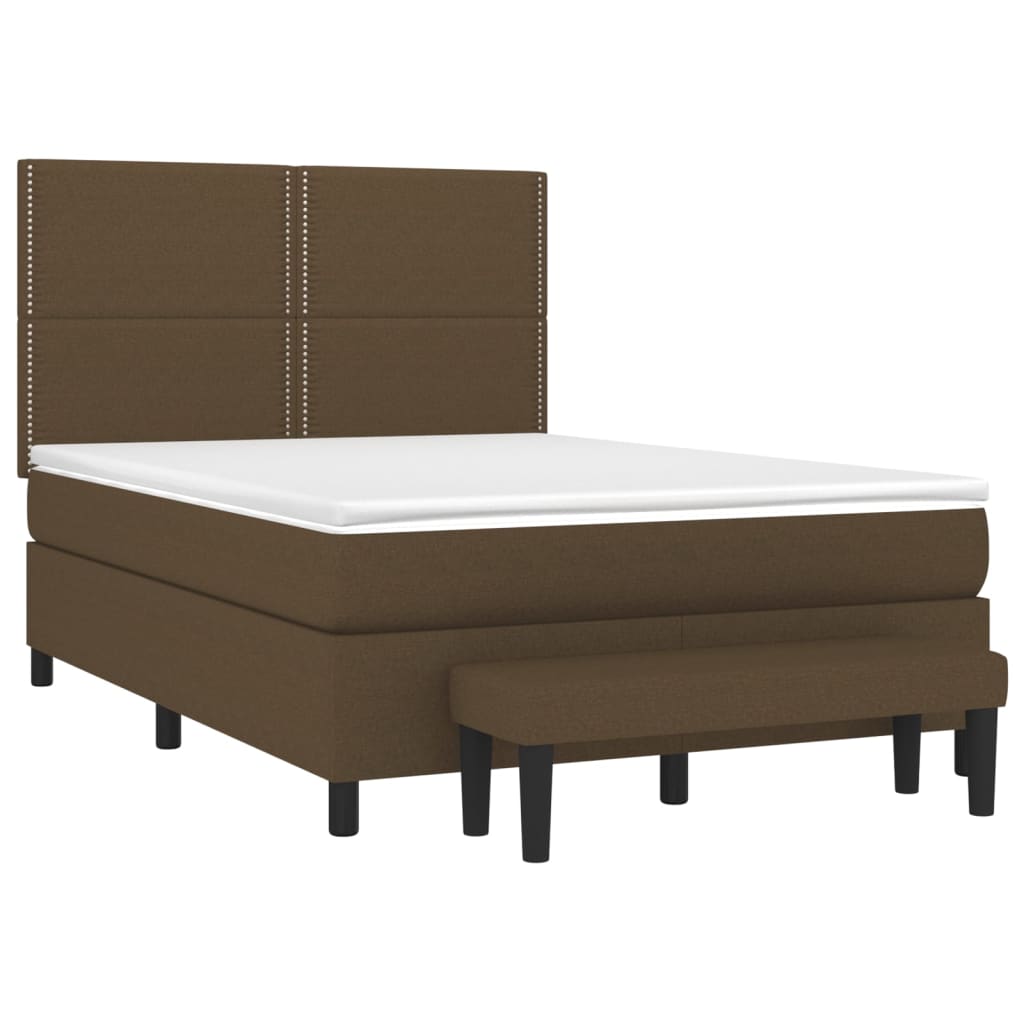 Box spring bed with mattress dark brown 140x200 cm fabric