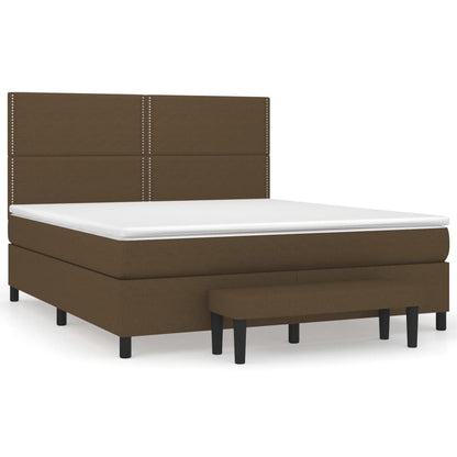 Box spring bed with mattress dark brown 160x200 cm fabric