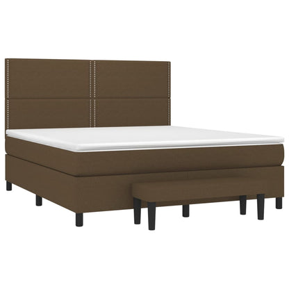 Box spring bed with mattress dark brown 160x200 cm fabric