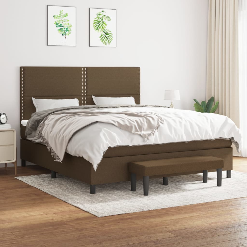 Box spring bed with mattress dark brown 160x200 cm fabric