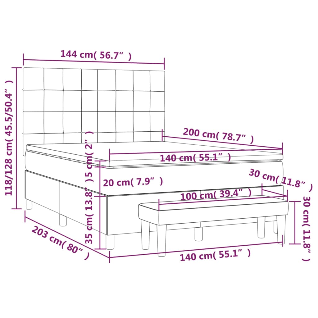 Boxspringbett mit Matratze Schwarz 140x200 cm Stoff