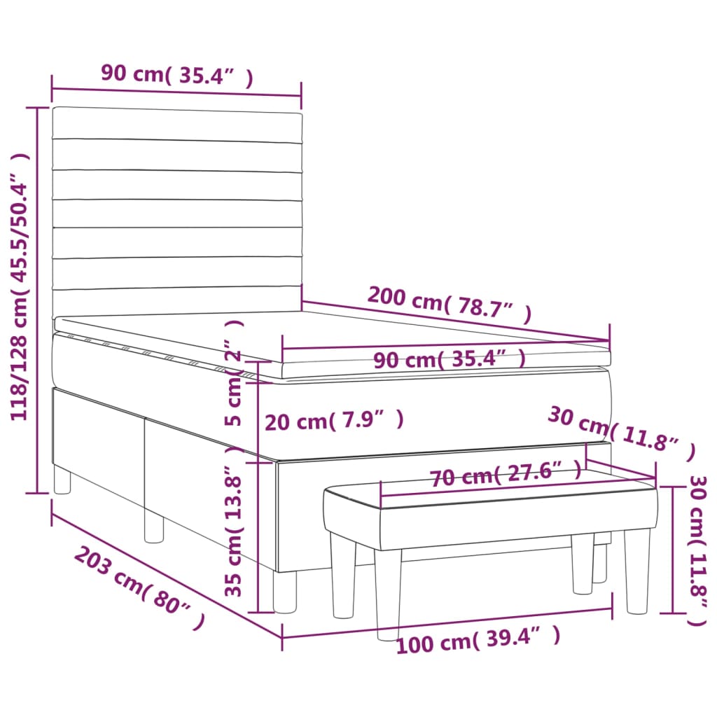 Boxspringbett mit Matratze Hellgrau 90x200 cm Stoff