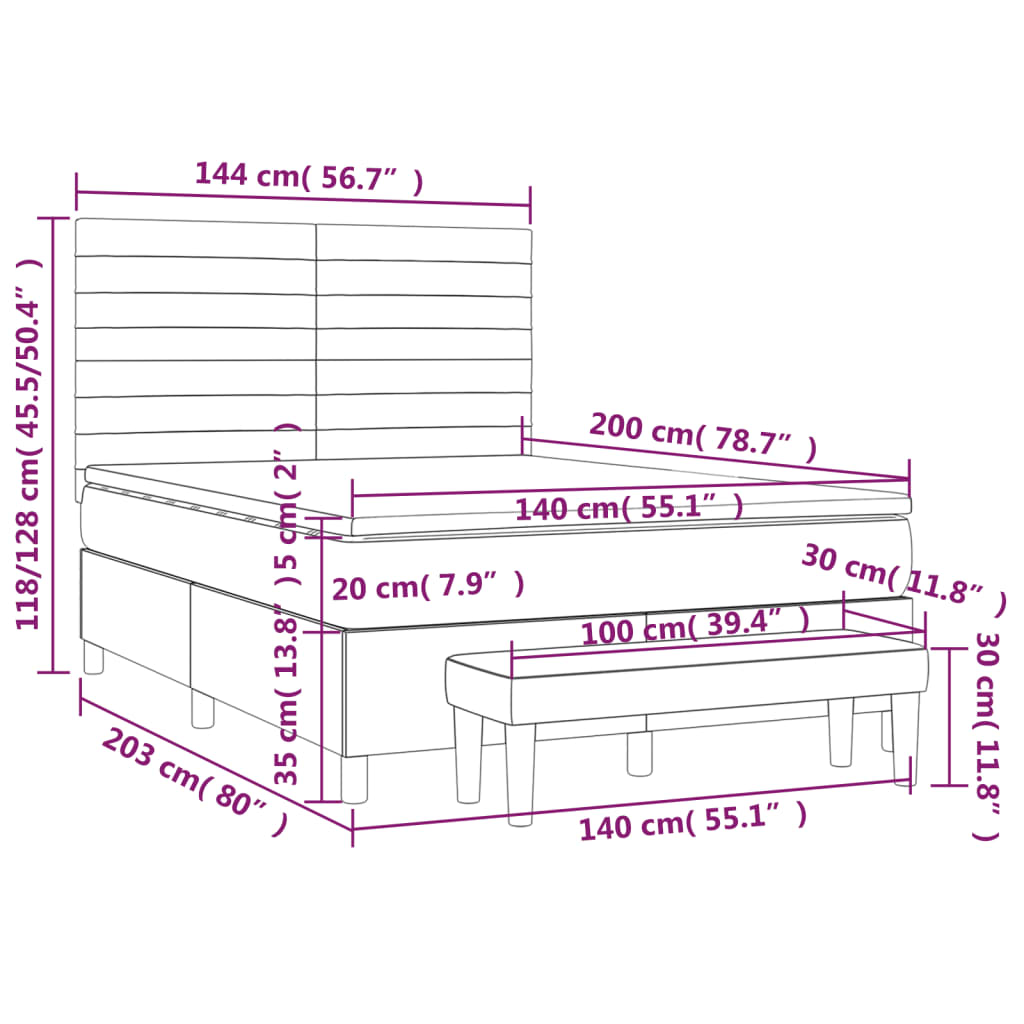 Boxspringbett mit Matratze Blau 140x200 cm Stoff