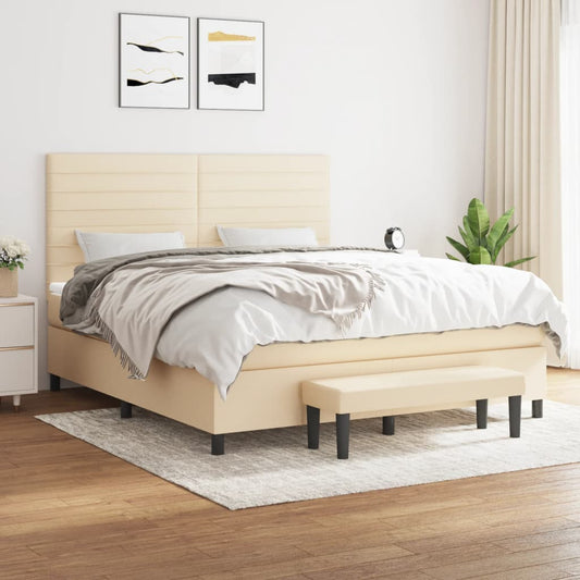 Boxspringbett mit Matratze Creme 180x200 cm Stoff