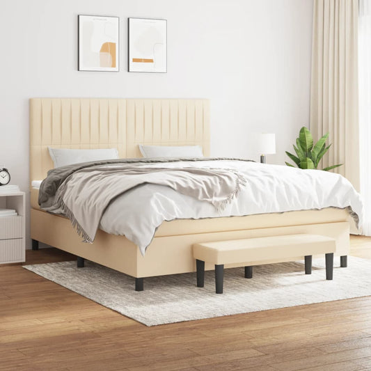 Boxspringbett mit Matratze Creme 180x200 cm Stoff